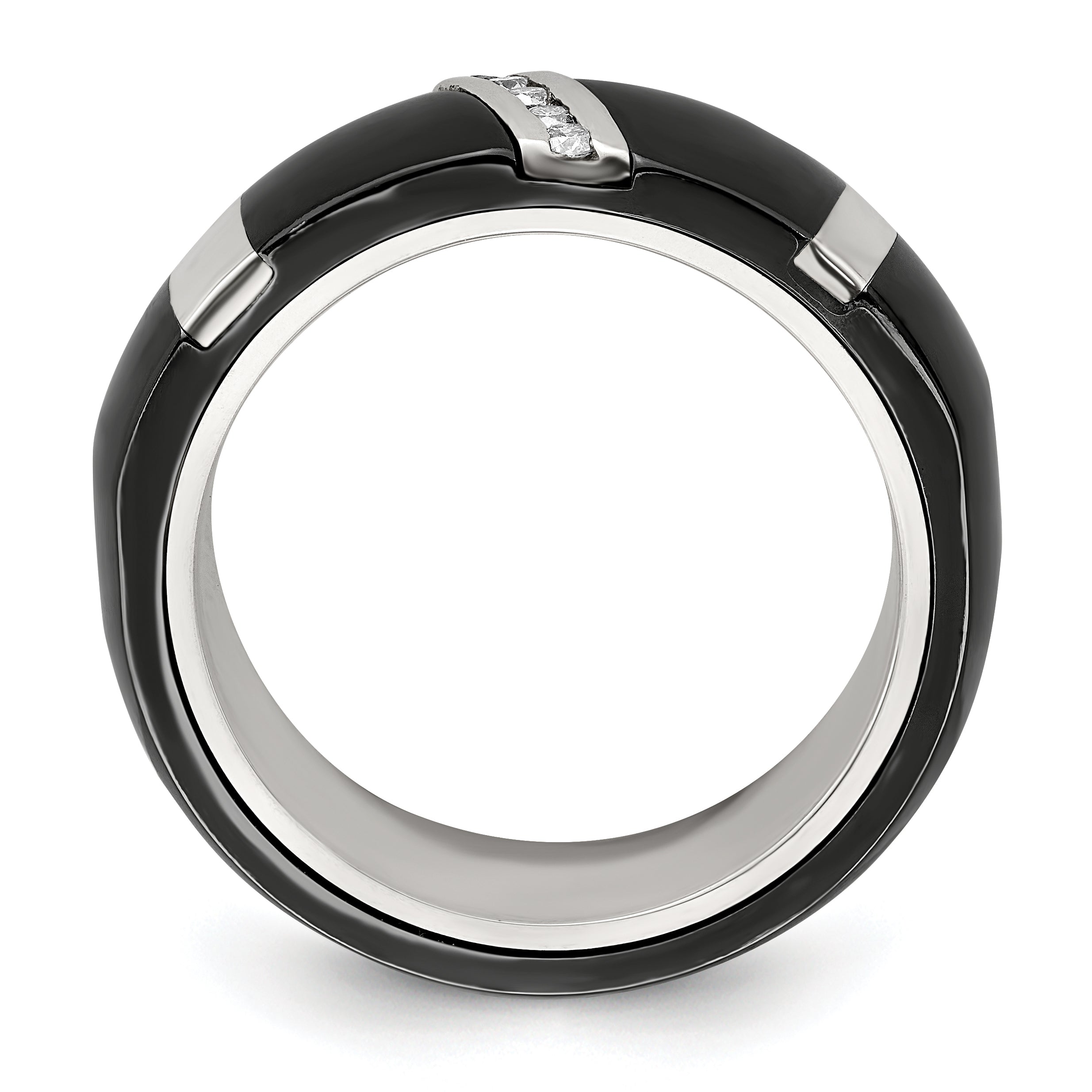 Edward Mirell BlackTi & Sterling Silver .10ctw Diamond Polished 10mm Ring Main image