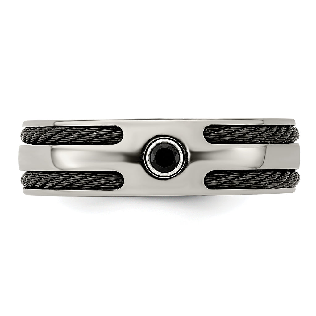 Edward Mirell Titanium Spinel With Argentium Silver Bezel & Cable 7mm Ring
