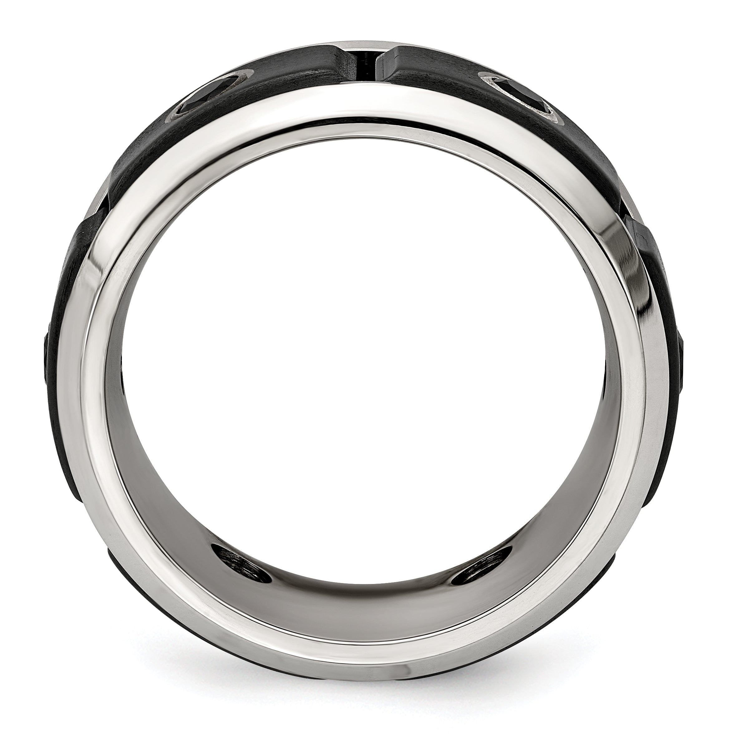 Edward Mirell Black Ti Stainless Steel Silver Bezel Black Spinel Ring Secondary image