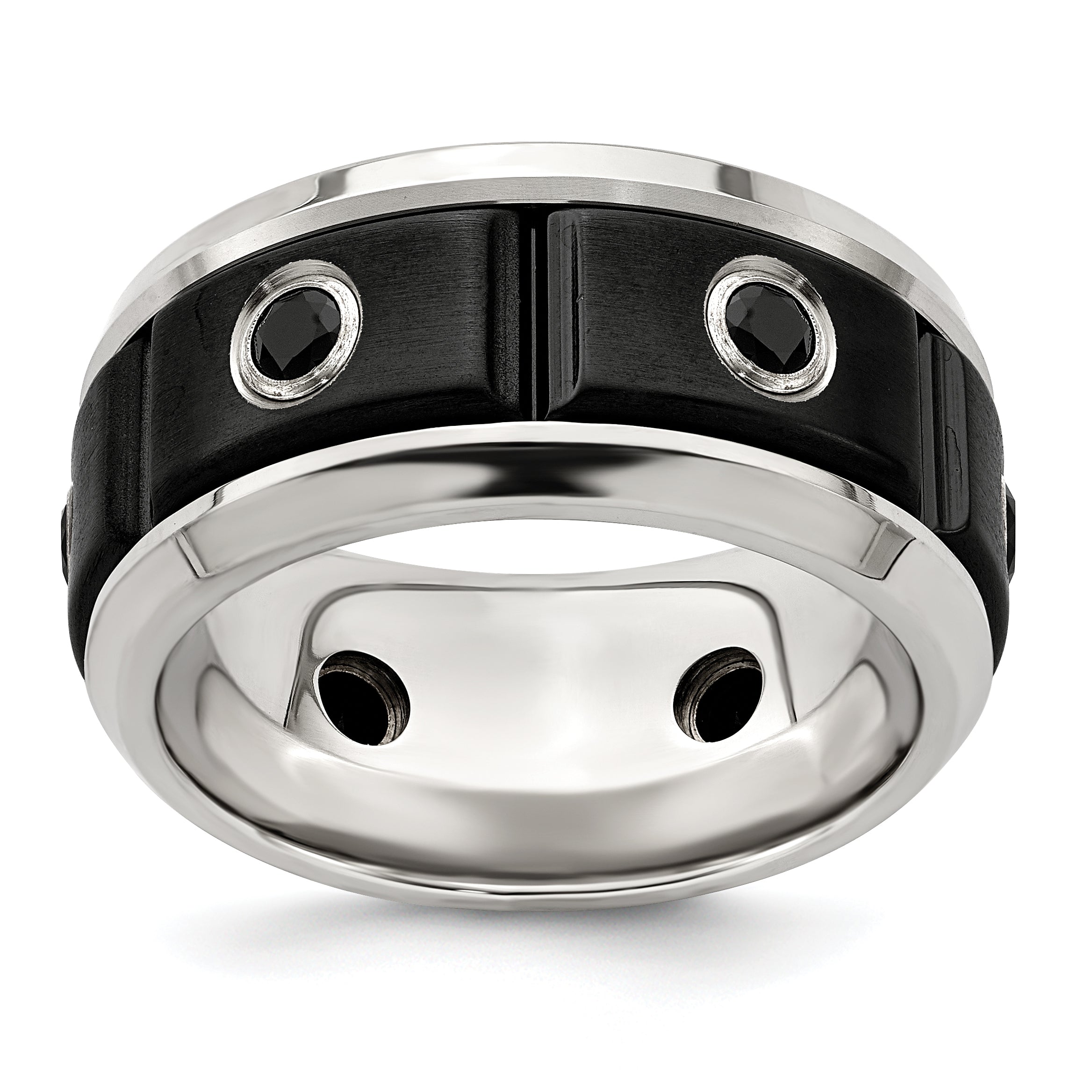 Edward Mirell Black Ti Stainless Steel Silver Bezel Black Spinel Ring Main image