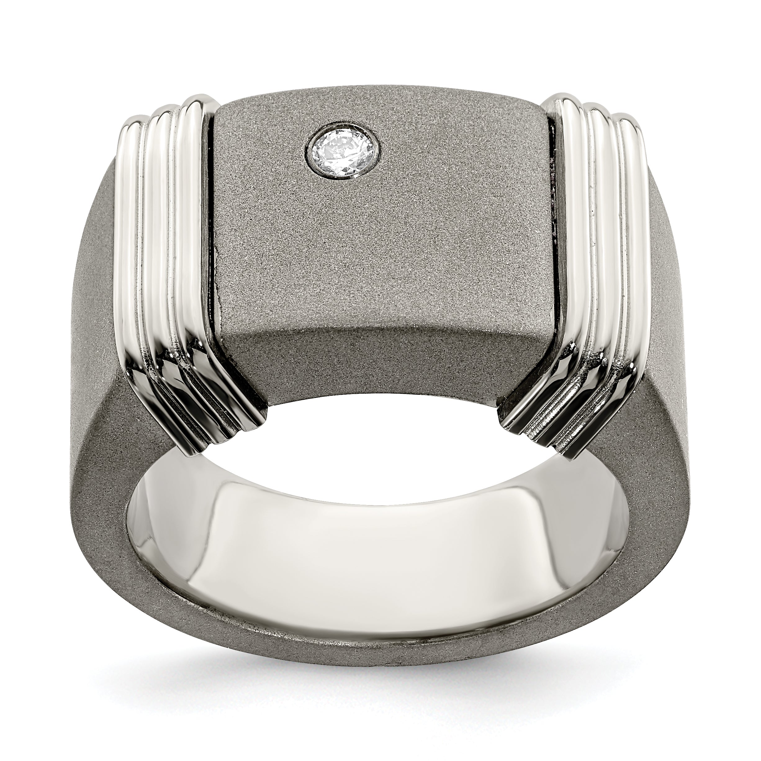 Edward Mirell Titanium & Argentium Sterling Silver .06ct Dia Signet Ring Main image