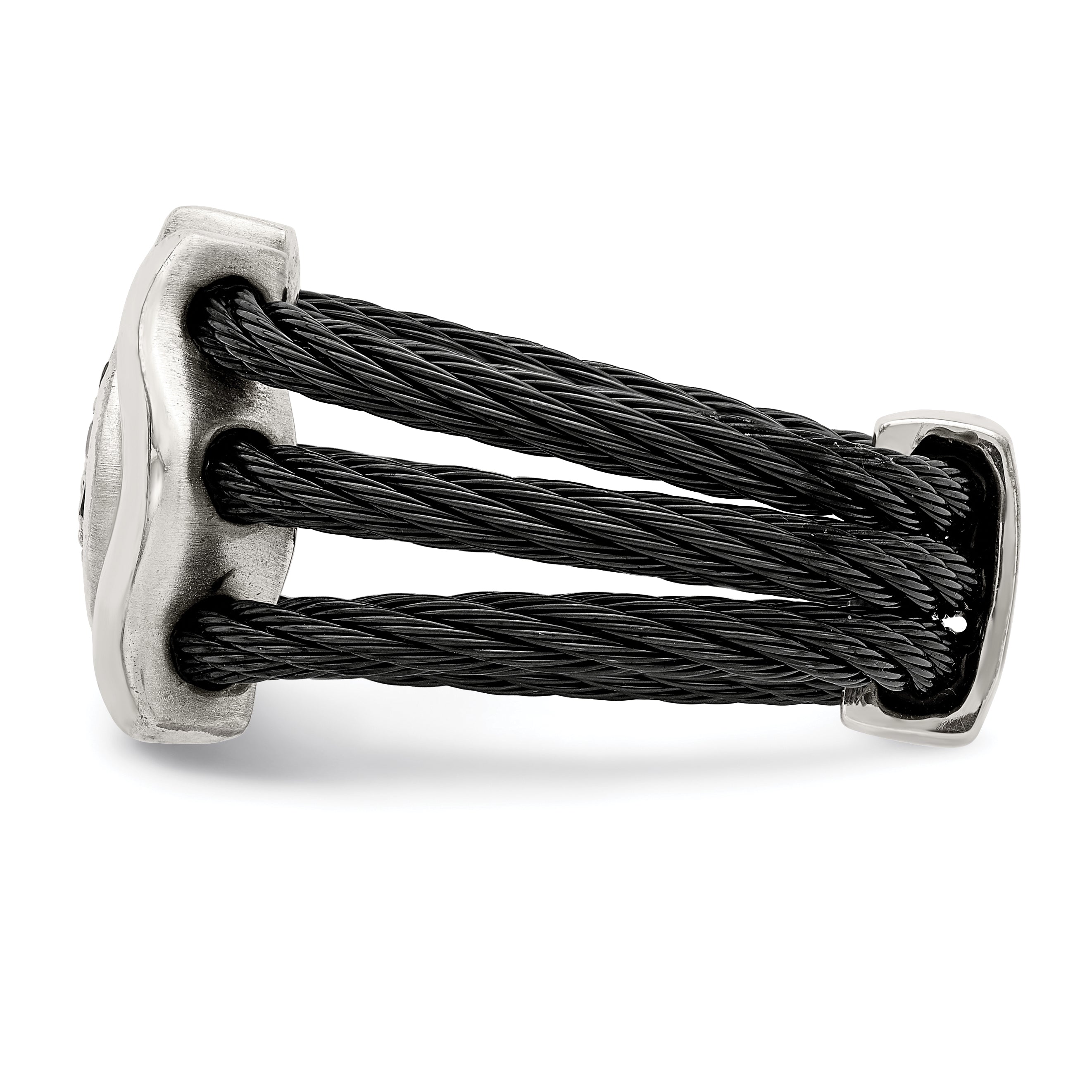 Edward Mirell Black Ti With Sterling Silver Black Spinel Cable Flexible Ring