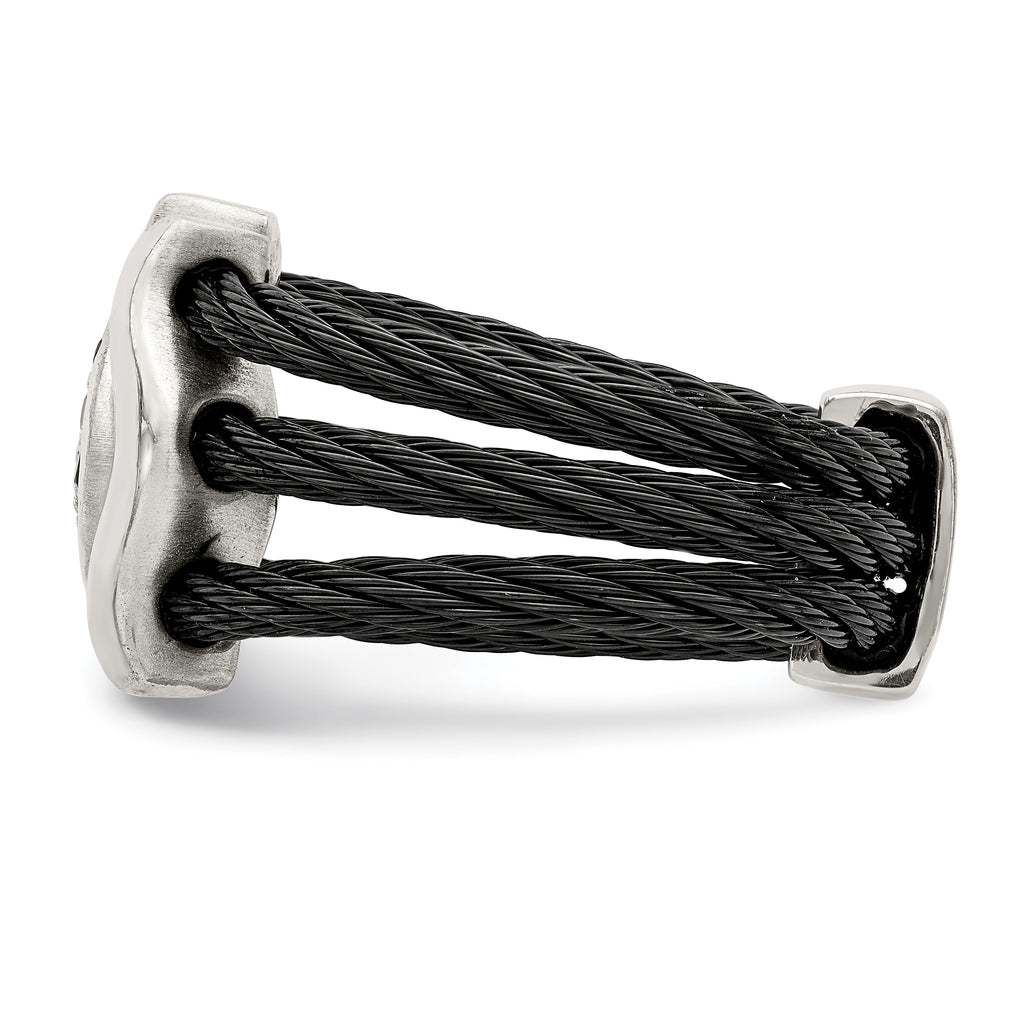 Edward Mirell Black Ti With Sterling Silver Black Spinel Cable Flexible Ring