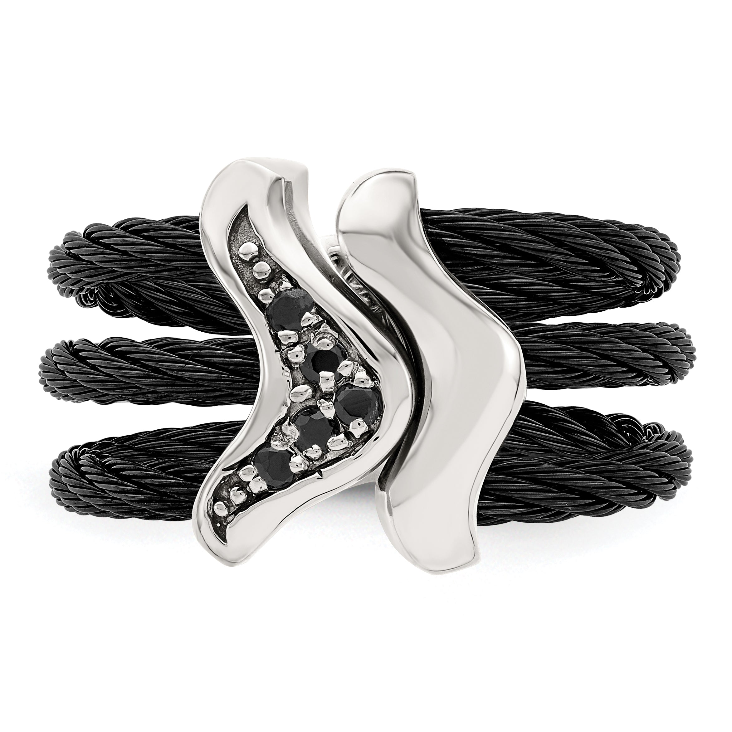 Edward Mirell Black Ti With Sterling Silver Black Spinel Cable Flexible Ring