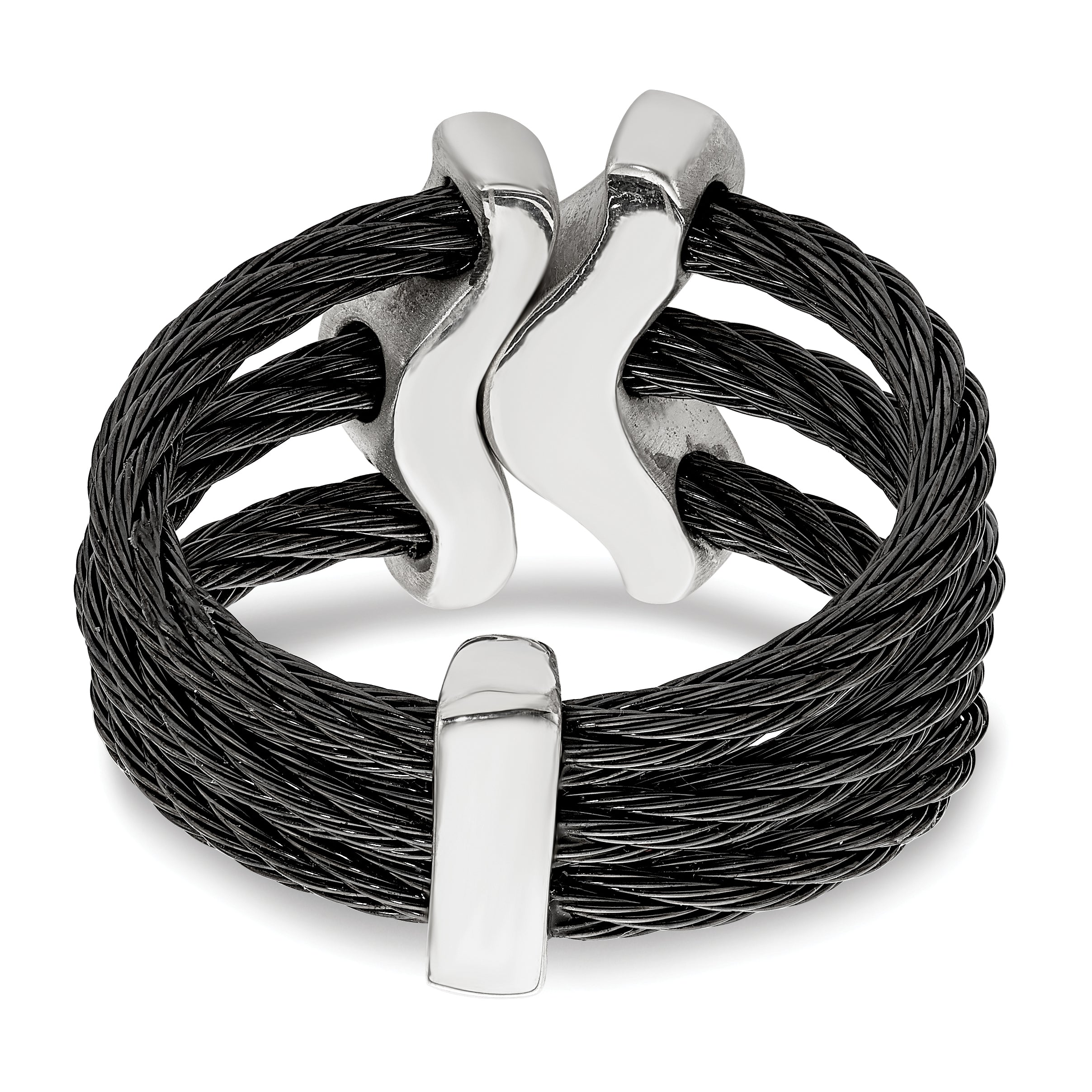 Edward Mirell Black Ti With Sterling Silver Black Spinel Cable Flexible Ring