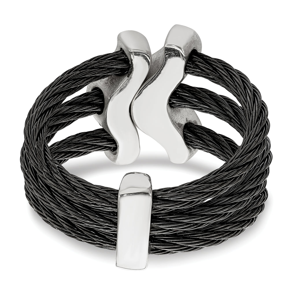 Edward Mirell Black Ti With Sterling Silver Black Spinel Cable Flexible Ring