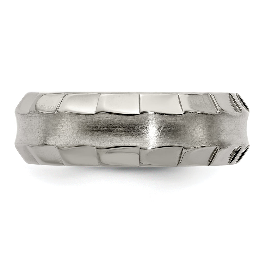 Edward Mirell Titanium Faceted Edge Brushed/Polished 8mm Concave Band Size 10.5