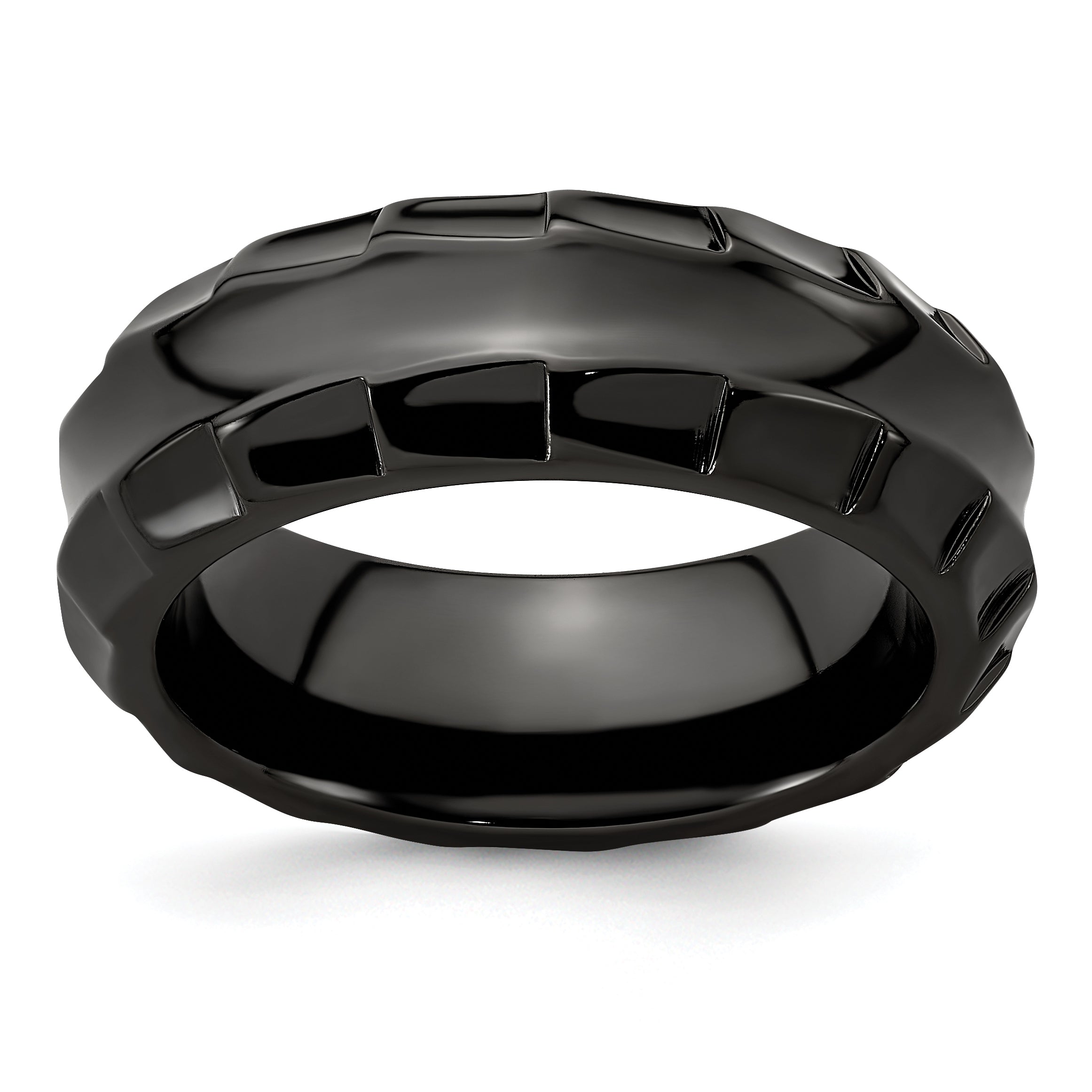 Edward Mirell Black Ti Polished Faceted Edges 8mm Ring Main image