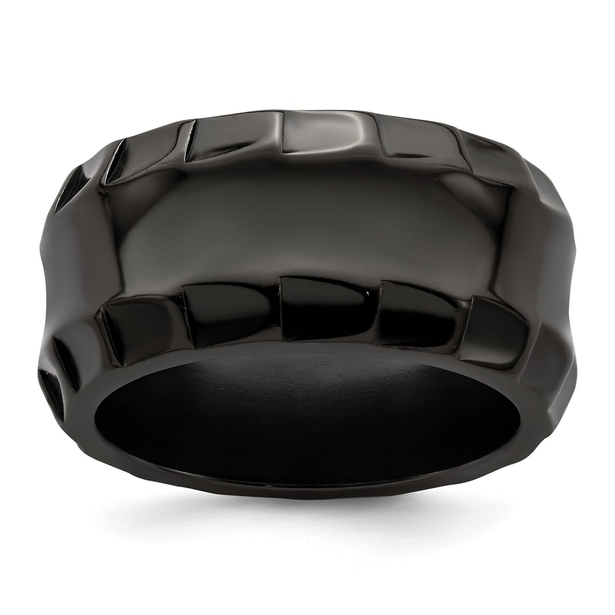 Edward Mirell Black Ti Faceted Edges Polished 12mm Ring, Size 8–11.5 - Sophia Jewelers Main image