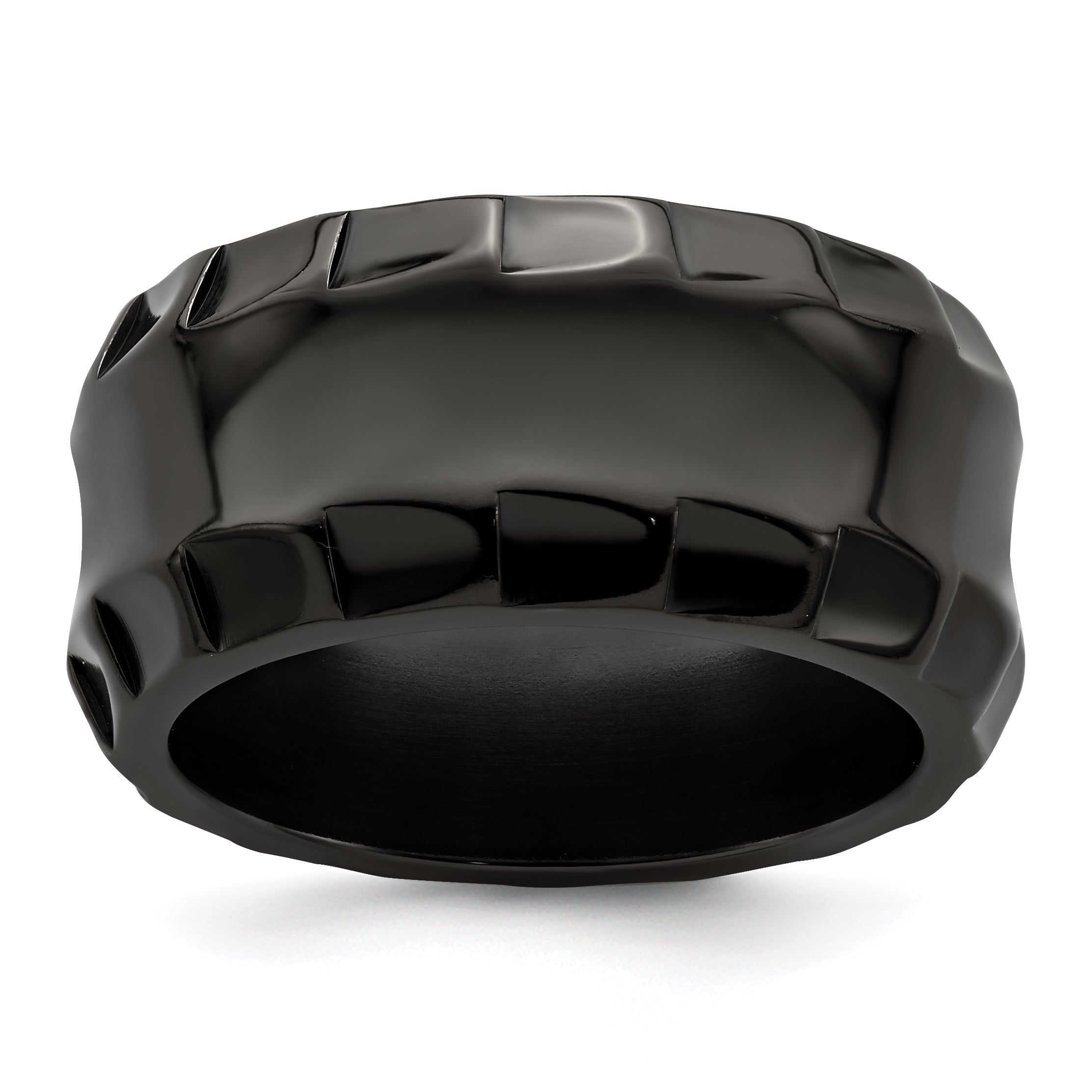 Edward Mirell Black Ti Faceted Edges Polished 12mm Ring Main image