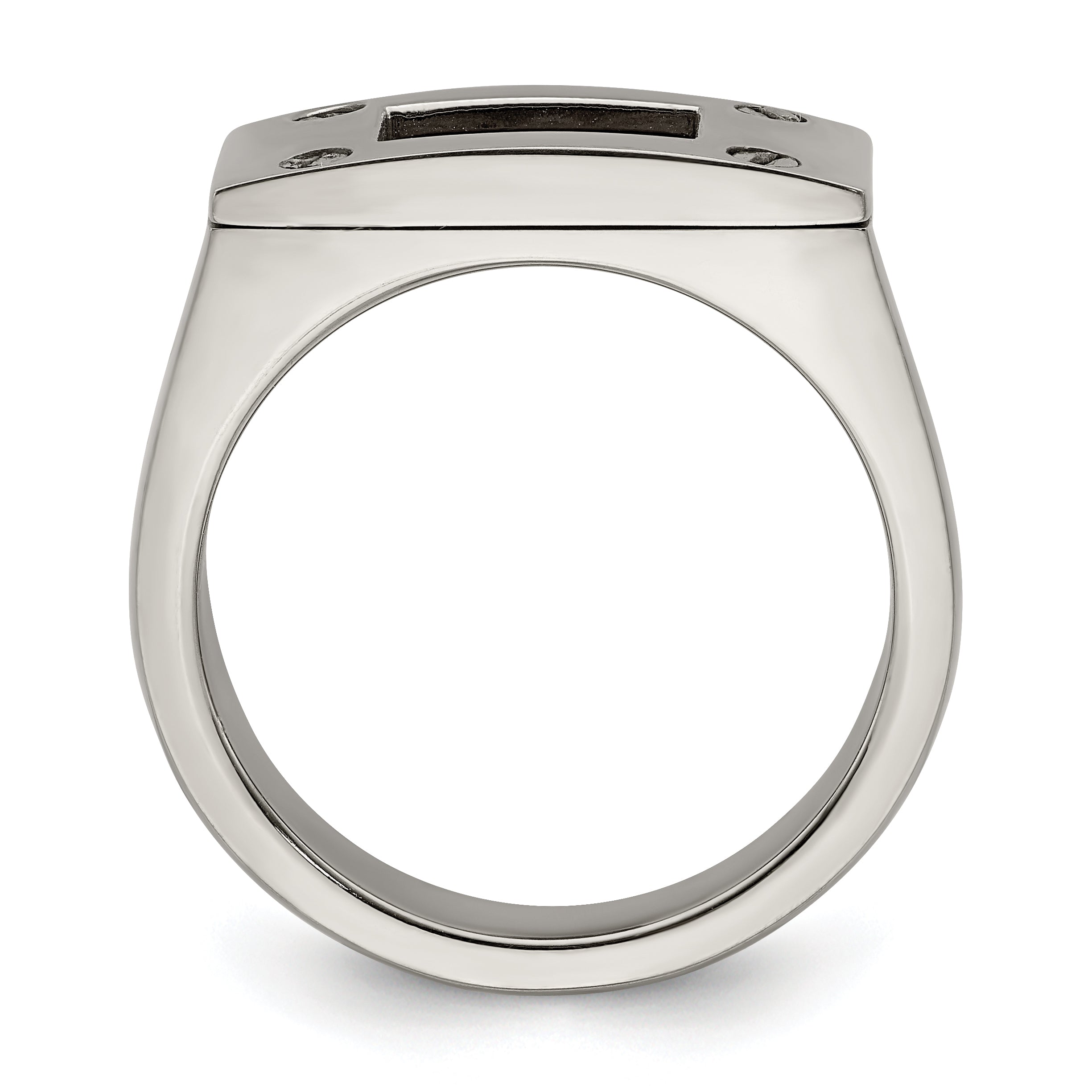 Edward Mirell Titanium Brown Leather Insert Polished Ring Secondary image