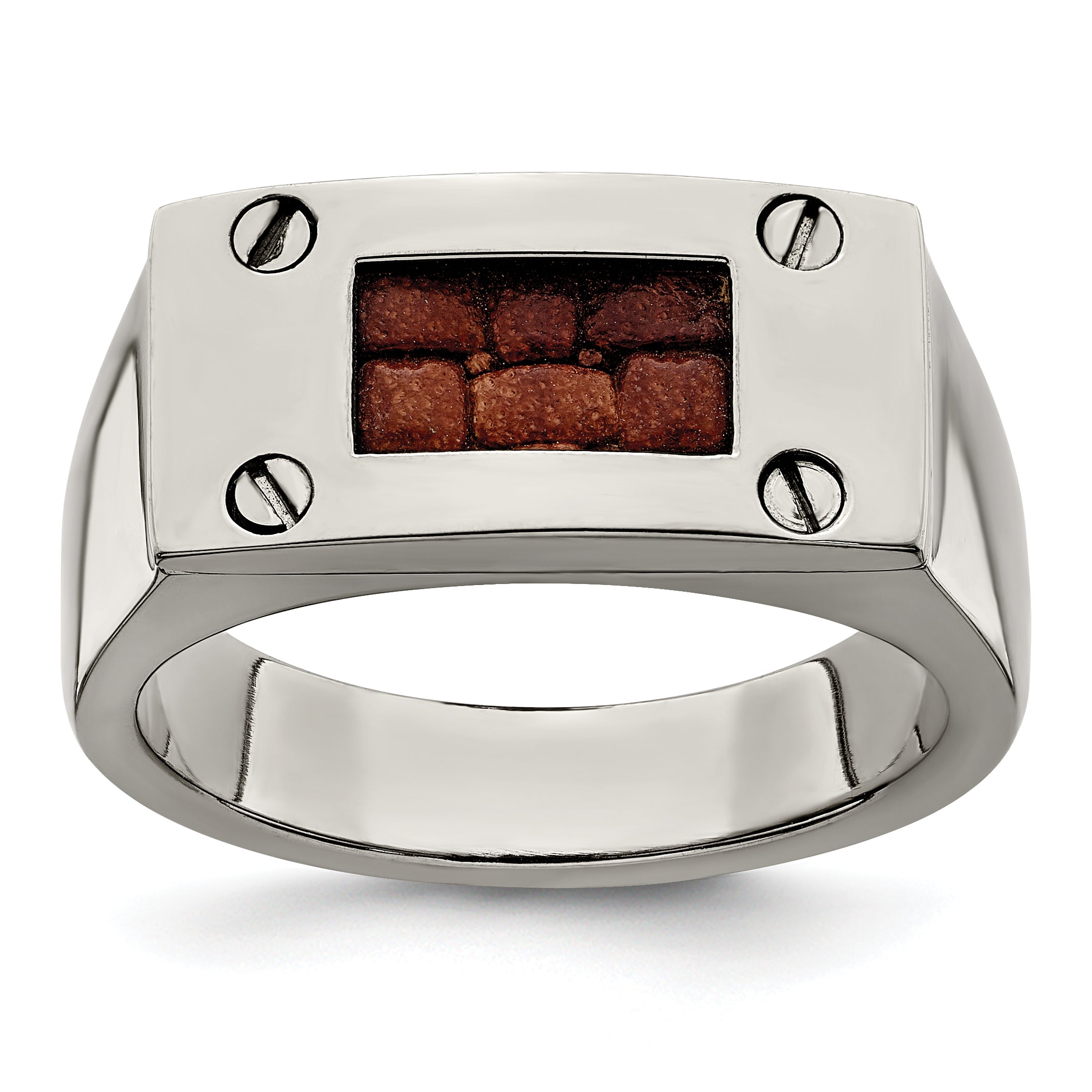 Edward Mirell Titanium Brown Leather Insert Polished Ring Main image