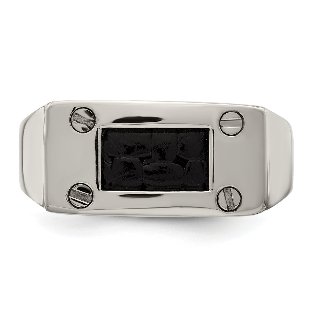 Edward Mirell Titanium Black Leather Insert Polished Ring
