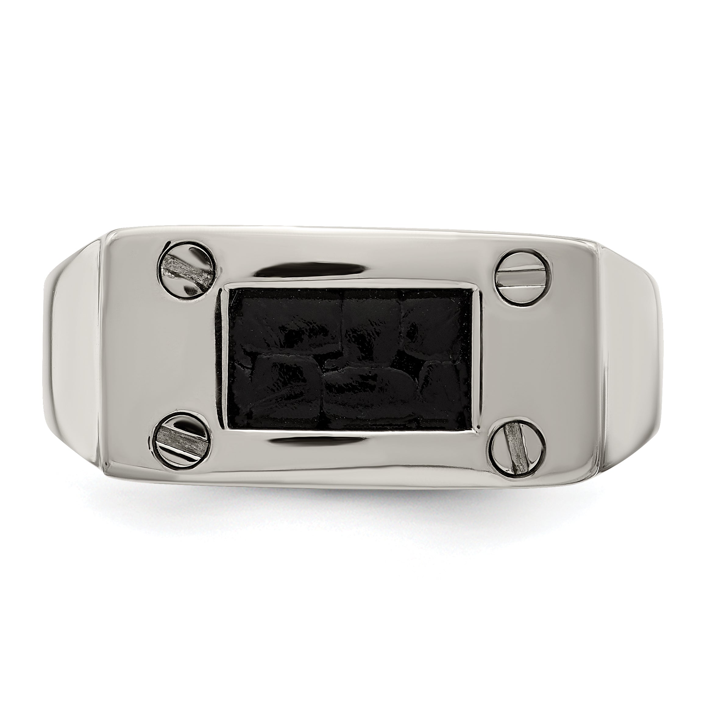 Edward Mirell Titanium Black Leather Insert Polished Ring