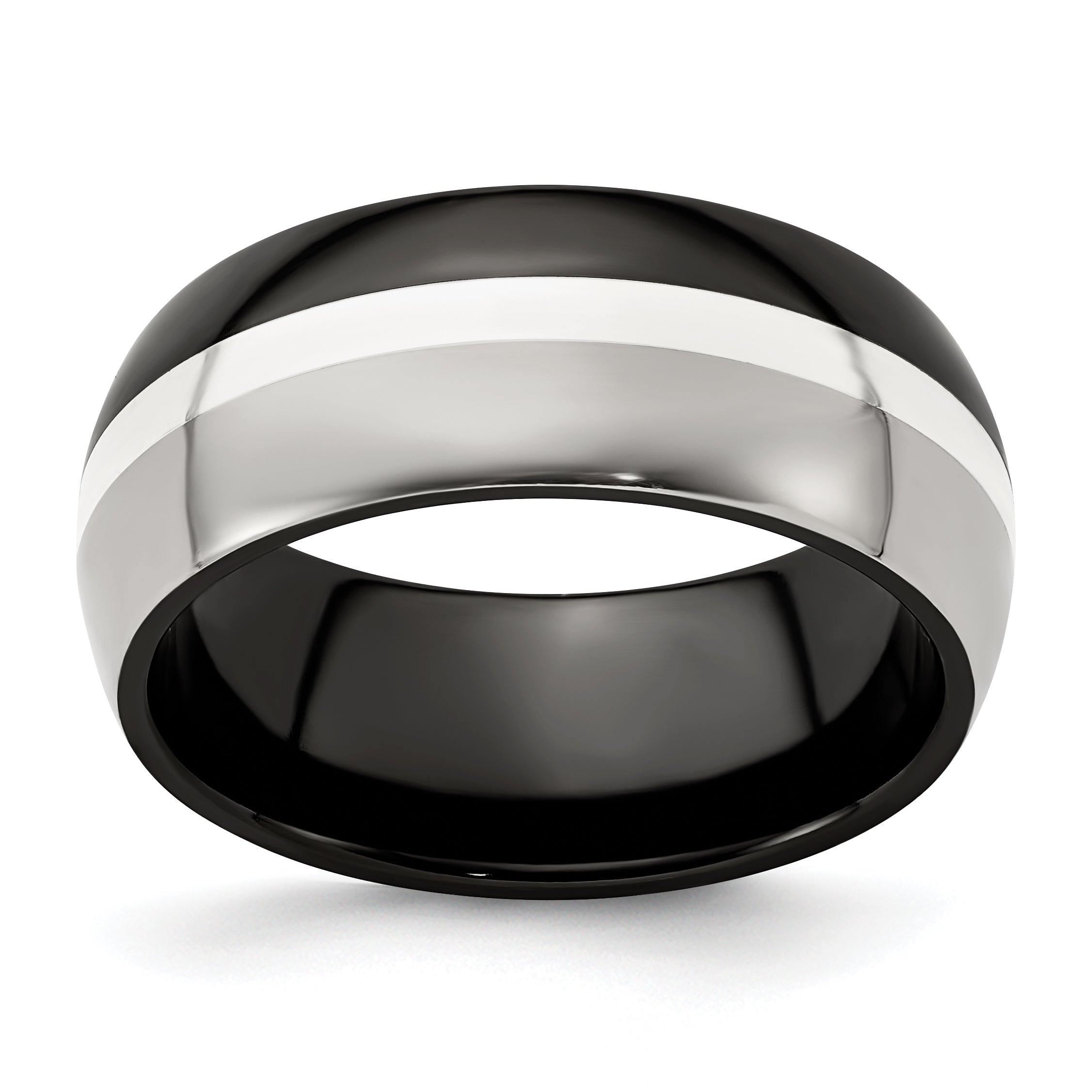 Edward Mirell Black Ti/Sterling Silver/Titanium Domed Brushed/Polished 9mm Band Main image