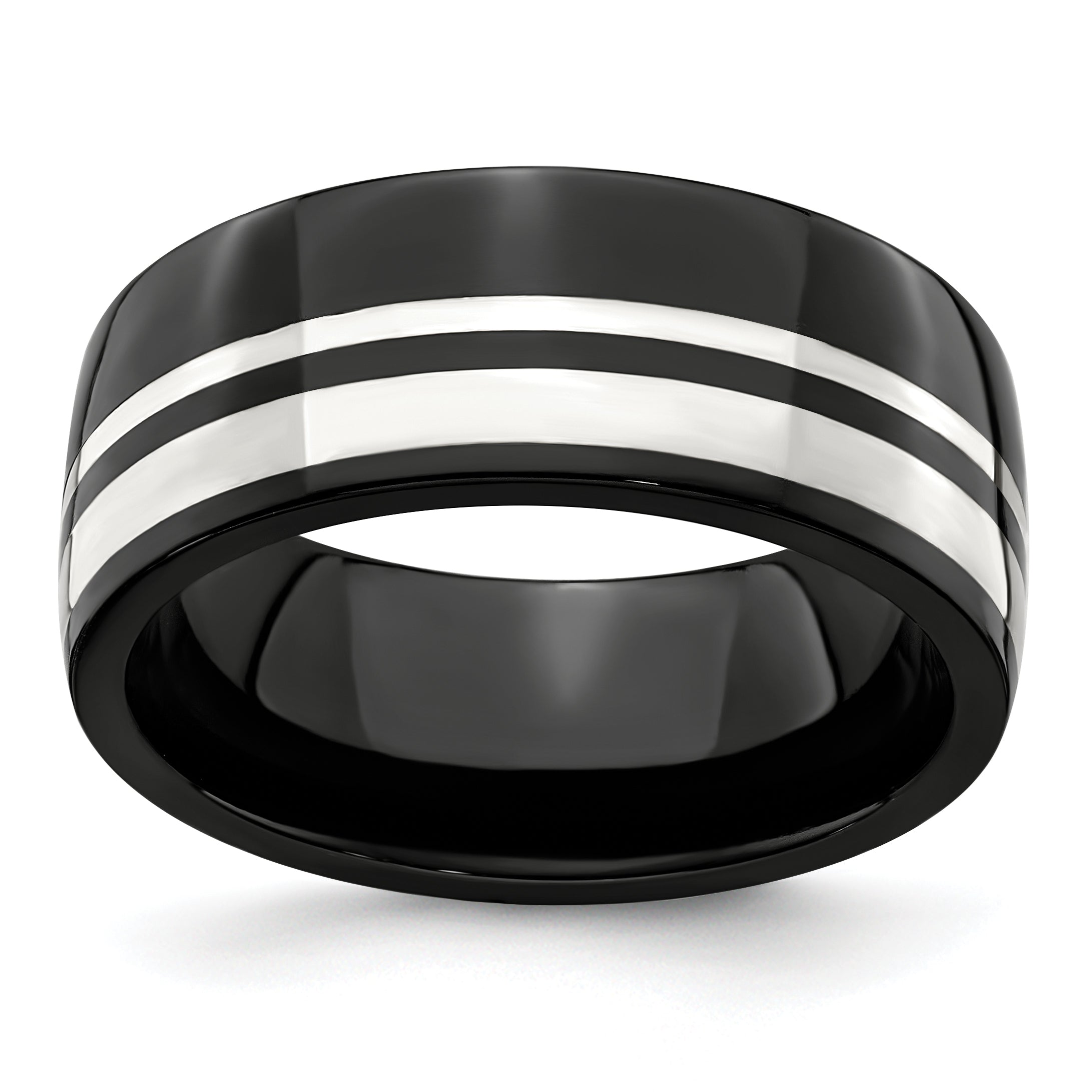 Edward Mirell Black Ti & Sterling Silver 9mm Polished Band Main image