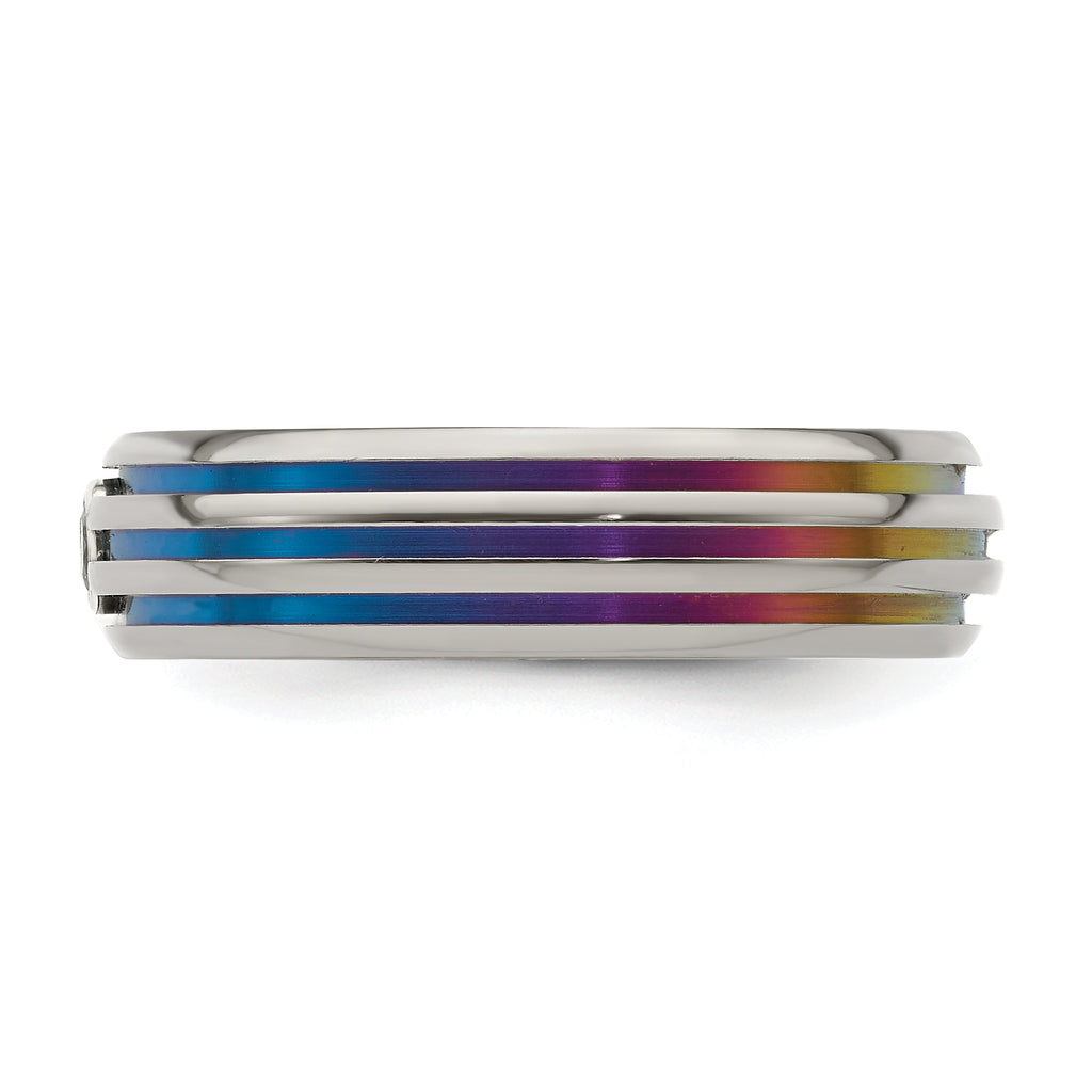 Edward Mirell Titanium Rainbow Anodized Triple Groove White Sapphire 6mm Band