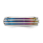 Edward Mirell Titanium Rainbow Anodized Triple Groove White Sapphire 6mm Band