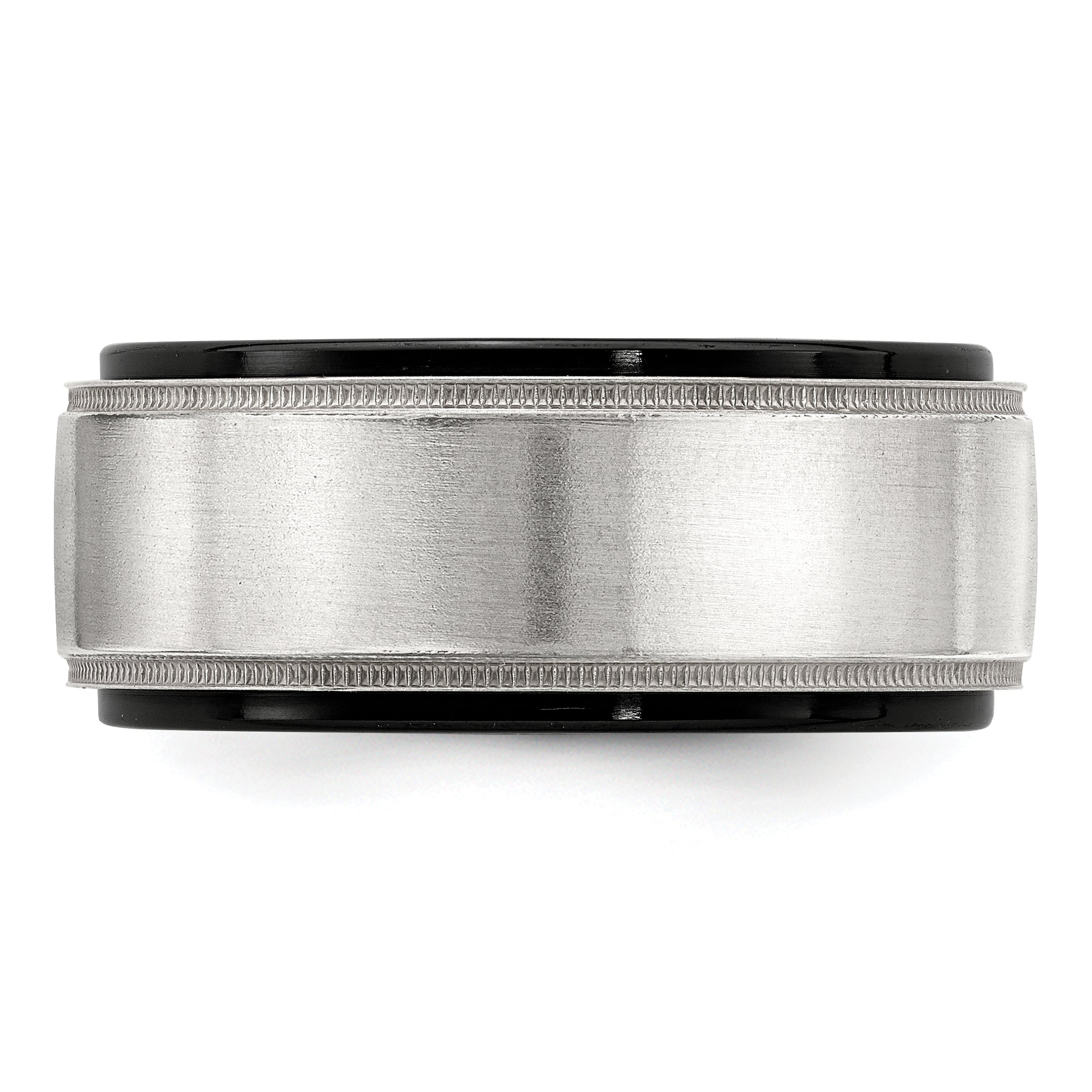 Edward Mirell Black Ti & Sterling Silver Satin & Polished Milgrain Ring