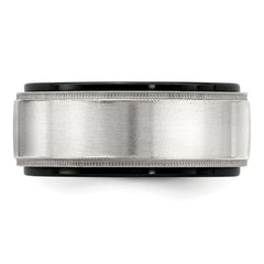 Edward Mirell Black Ti & Sterling Silver Satin & Polished Milgrain Ring