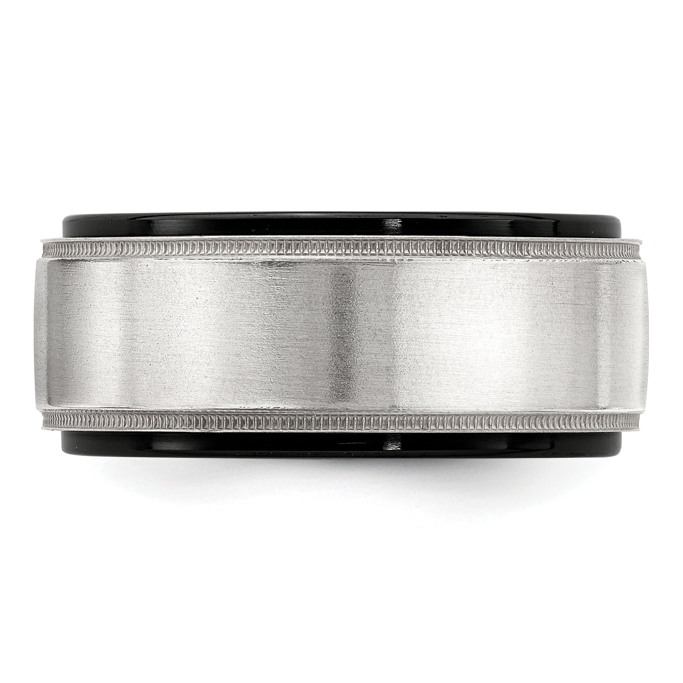 Edward Mirell Black Ti & Sterling Silver Satin & Polished Milgrain Ring