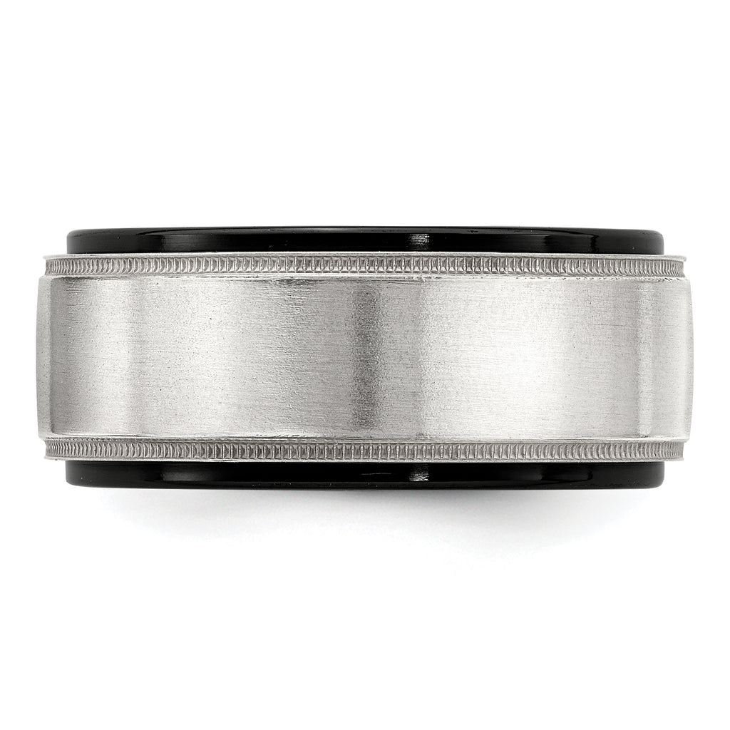 Edward Mirell Black Ti & Sterling Silver Satin & Polished Milgrain Ring