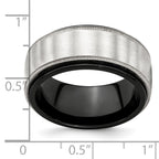 Edward Mirell Black Ti & Sterling Silver Satin & Polished Milgrain Ring