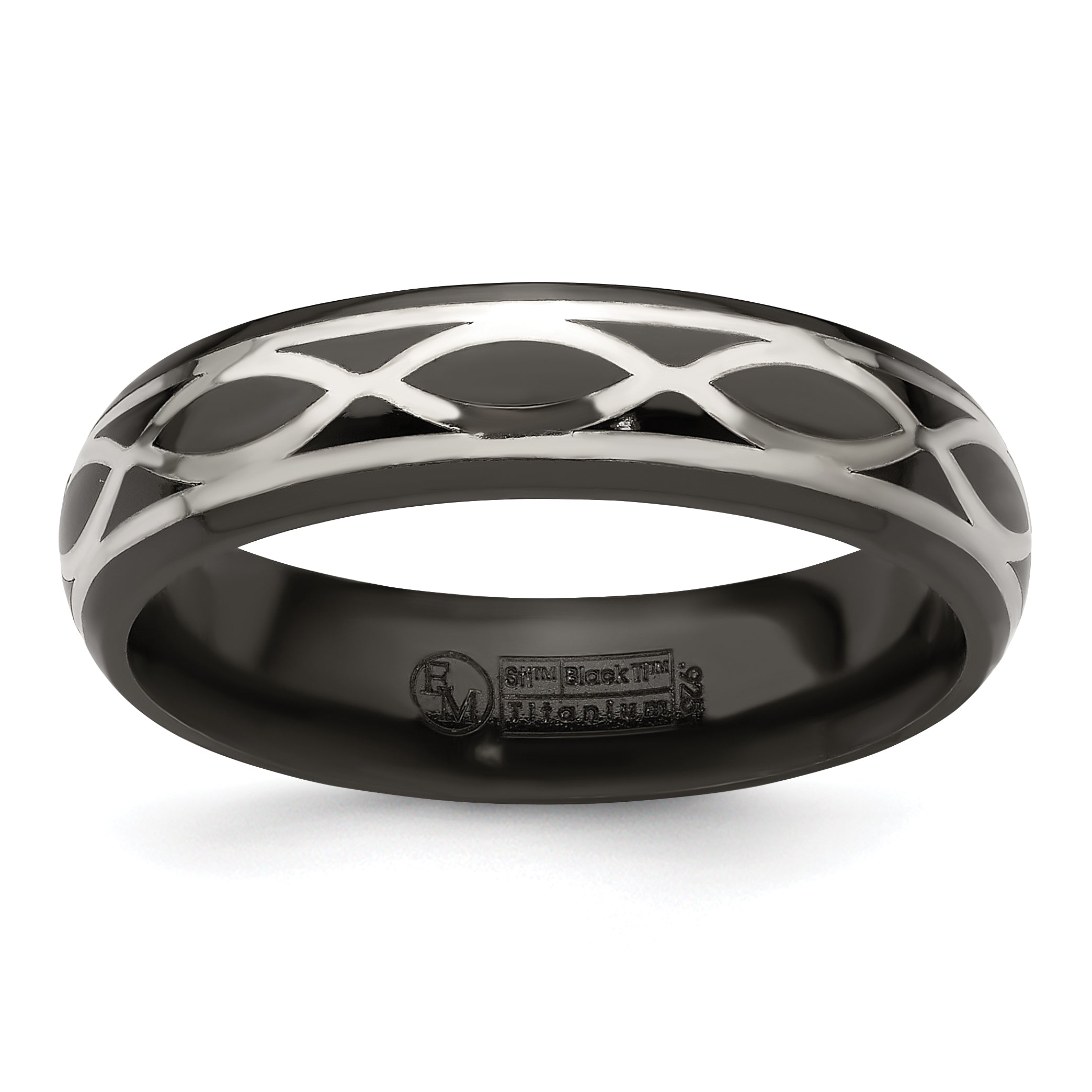 Edward Mirell Black Ti and Argentium Sterling Silver Brushed/Polished Infinity Design 6mm Domed Band Main image