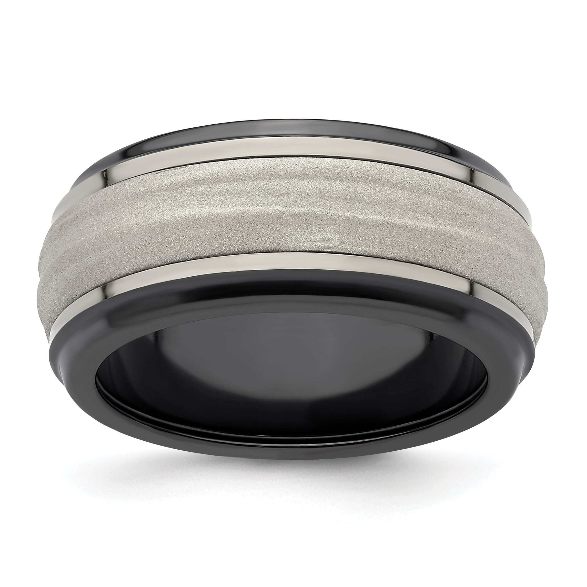 Edward Mirell Black Ti and Titanium with Argentium Sterling Silver Inlay Lasered/Polished Wave 10mm Band Main image