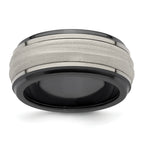 Edward Mirell Black Ti and Titanium with Argentium Sterling Silver Inlay Lasered/Polished Wave 10mm Band