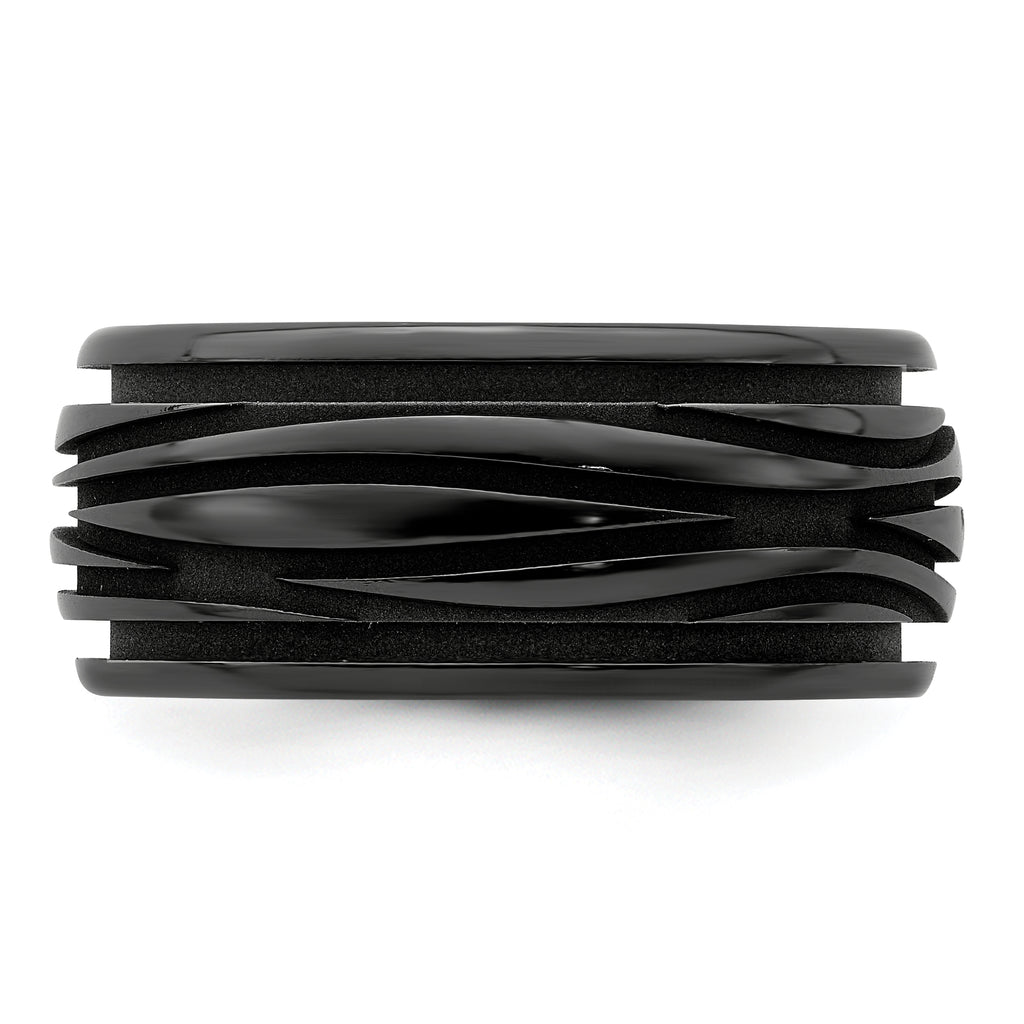 Edward Mirell Black Ti Polished Grooved Waves 10mm Band
