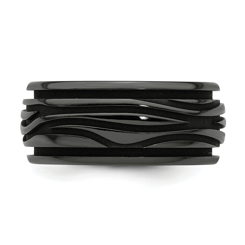 Edward Mirell Black Ti Polished Grooved Waves 10mm Band