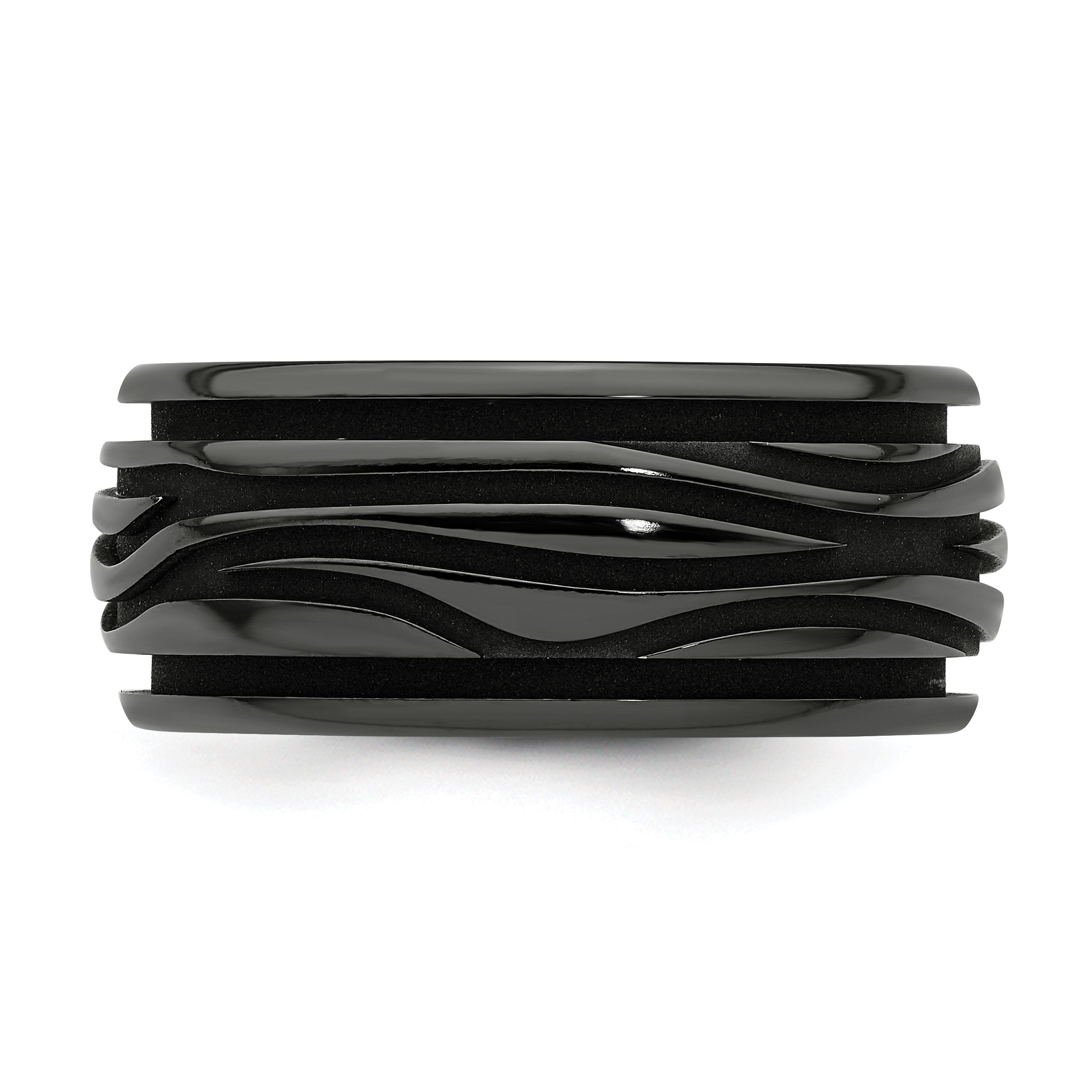 Edward Mirell Black Ti Polished Grooved Waves 10mm Band