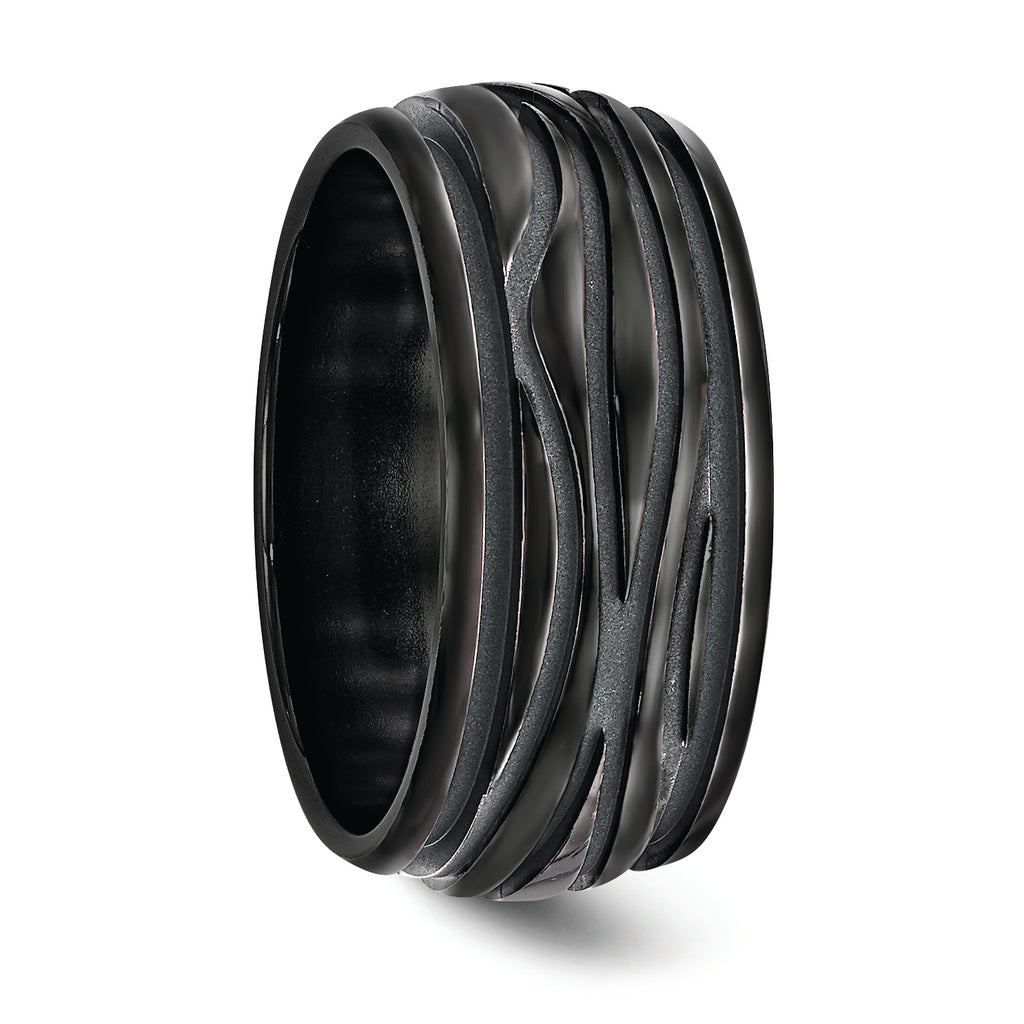 Edward Mirell Black Ti Polished Grooved Waves 10mm Band