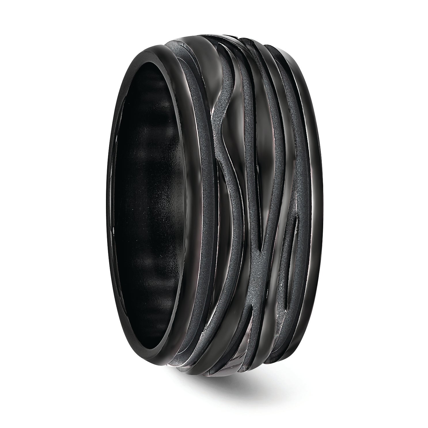 Edward Mirell Black Ti Polished Grooved Waves 10mm Band