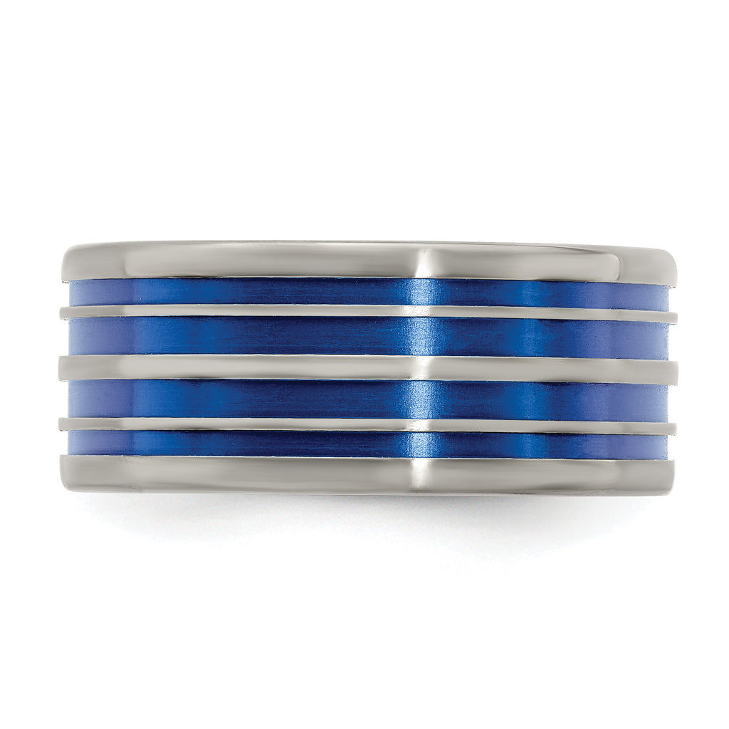 Edward Mirell Titanium with Blue Anodized Grooves Flat 10mm Band