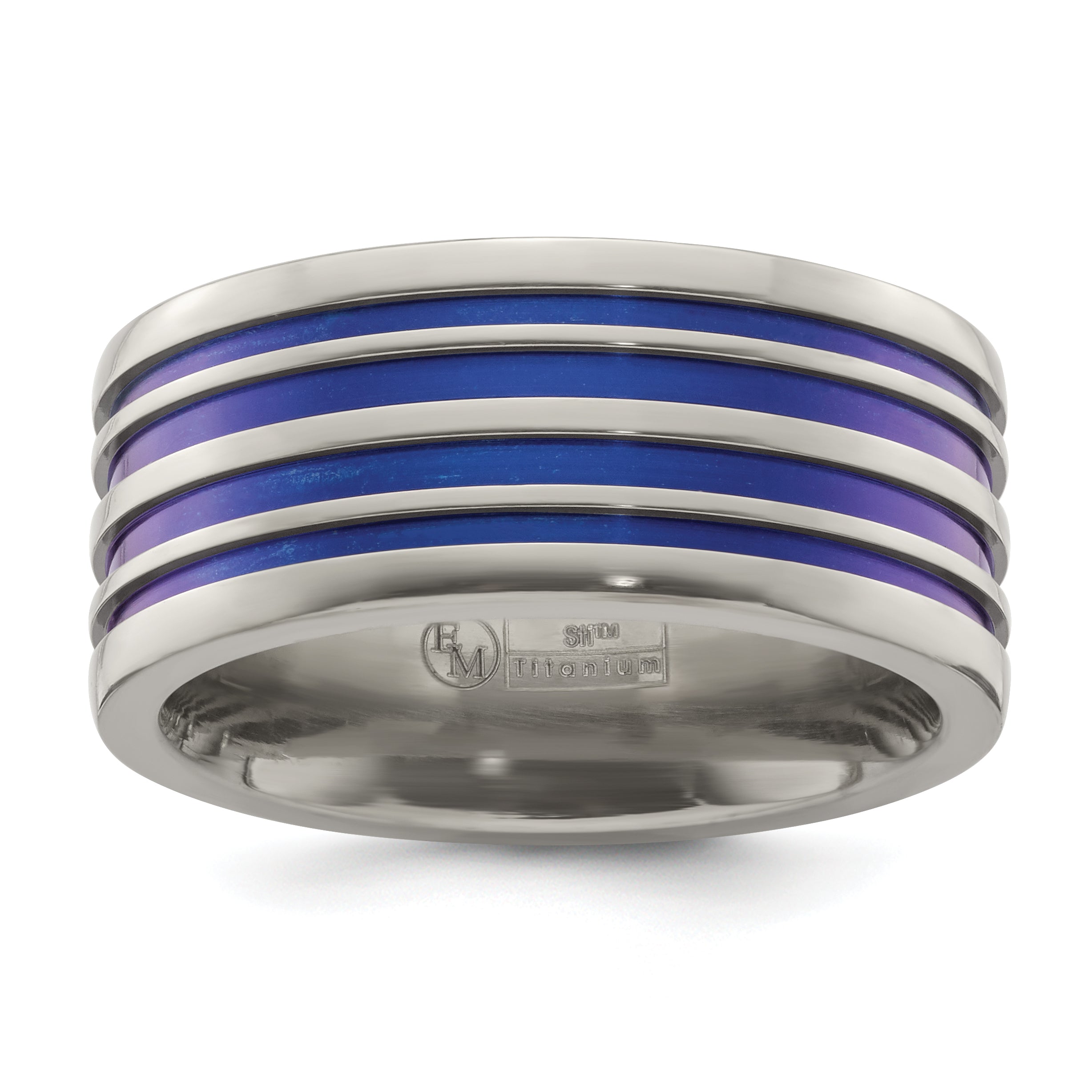 Edward Mirell Titanium with Blue Anodized Grooves Flat 10mm Band Main image
