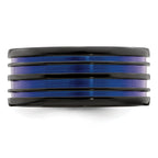 Edward Mirell Black Ti with Blue Anodized Grooves Flat 10mm Band