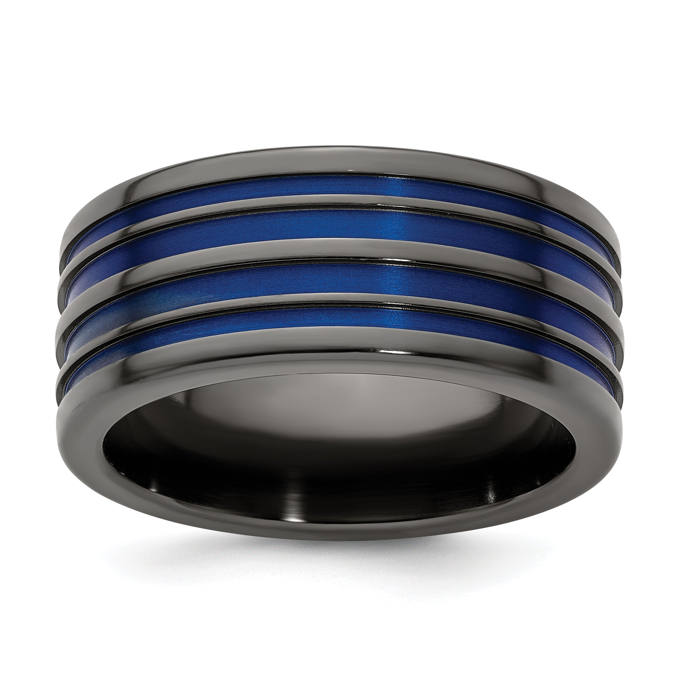 Edward Mirell Black Ti with Blue Anodized Grooves Flat 10mm Band Main image