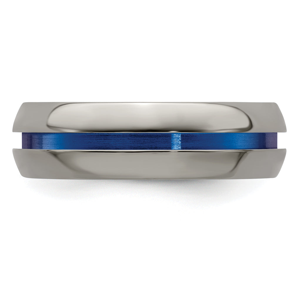 Edward Mirell Titanium with Blue Anodized Center Stripe Domed 7mm Band