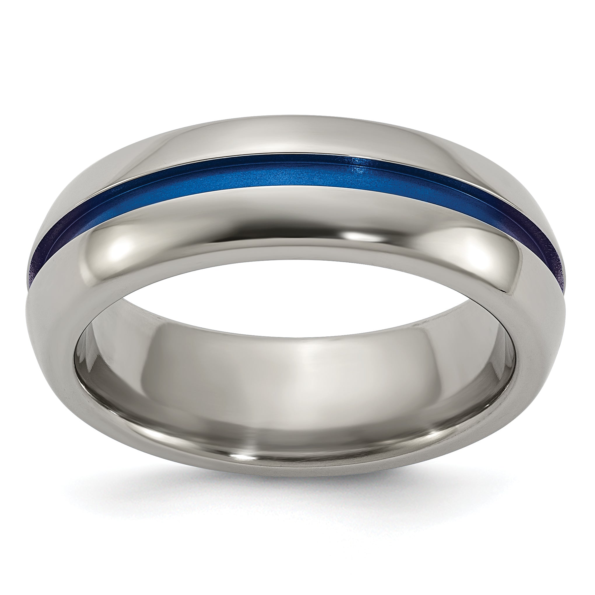 Edward Mirell Titanium with Blue Anodized Center Stripe Domed 7mm Band Main image