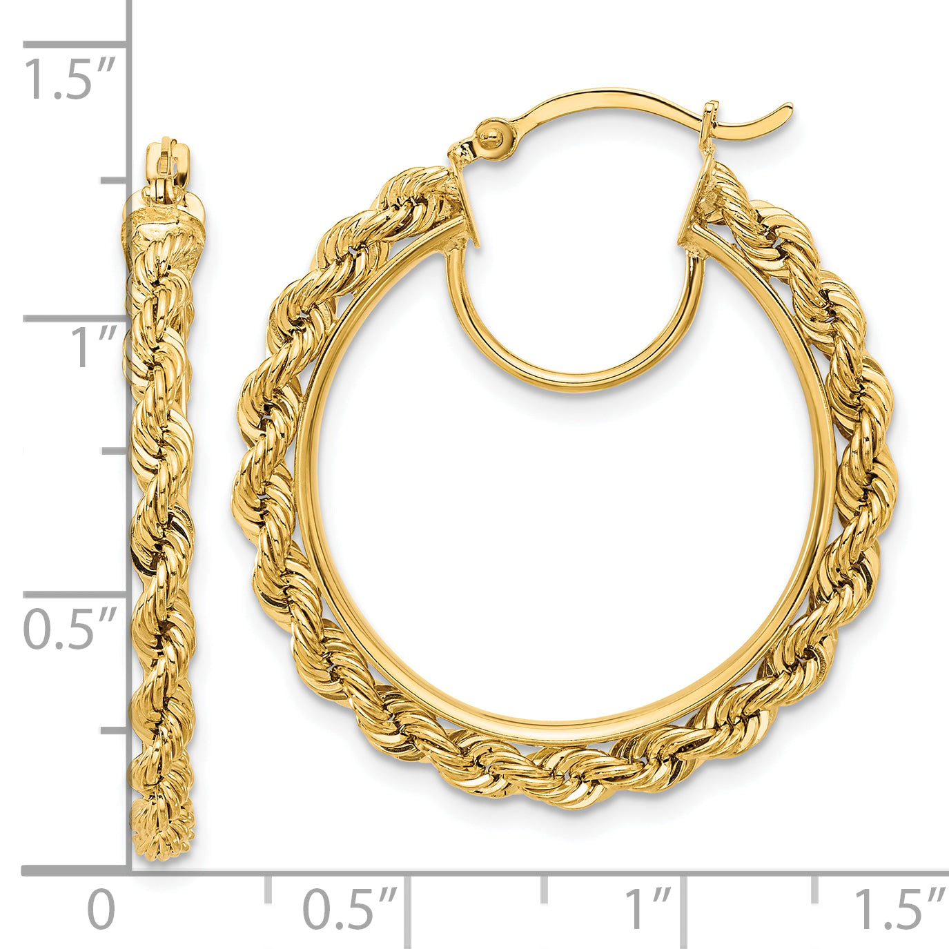 14k Polished and D/C Rope 2.95mm Hoop Earrings