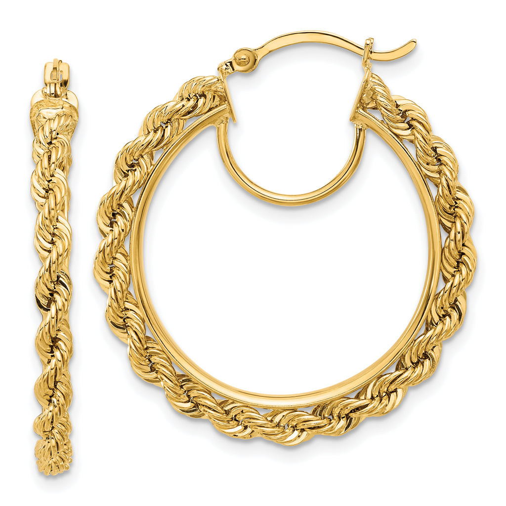 14k Polished and D/C Rope 2.95mm Hoop Earrings