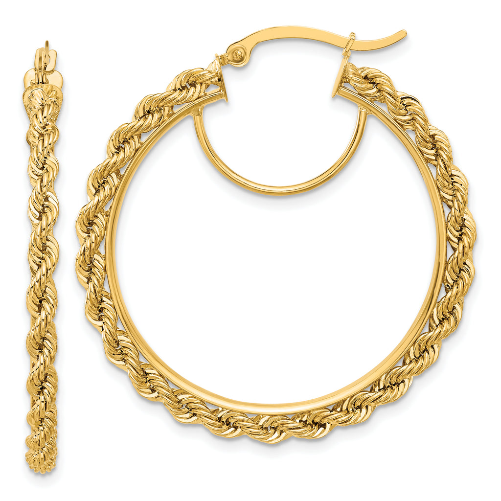 14k Polished and D/C Rope 2.95mm Hoop Earrings