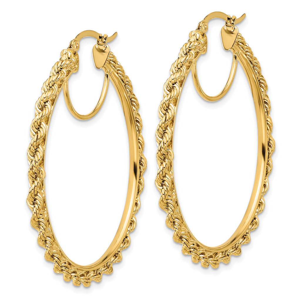 14k Polished and D/C Rope 2.95mm Hoop Earrings