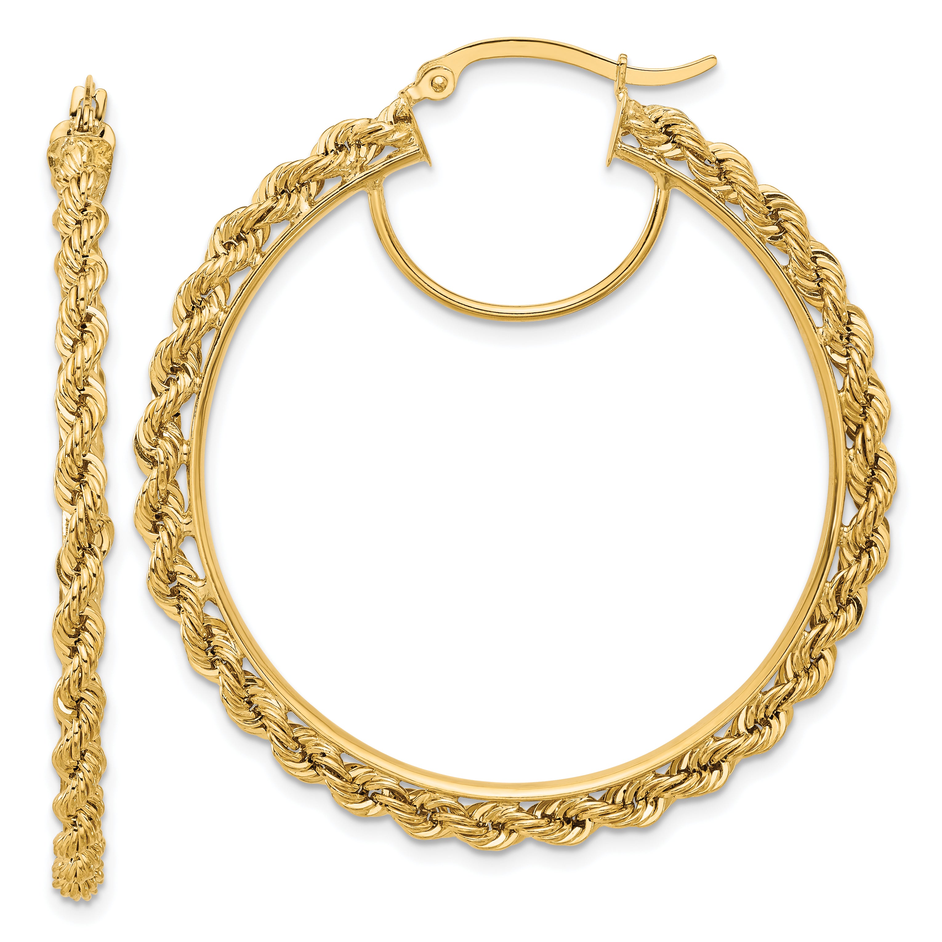 14k Polished and D/C Rope 2.95mm Hoop Earrings