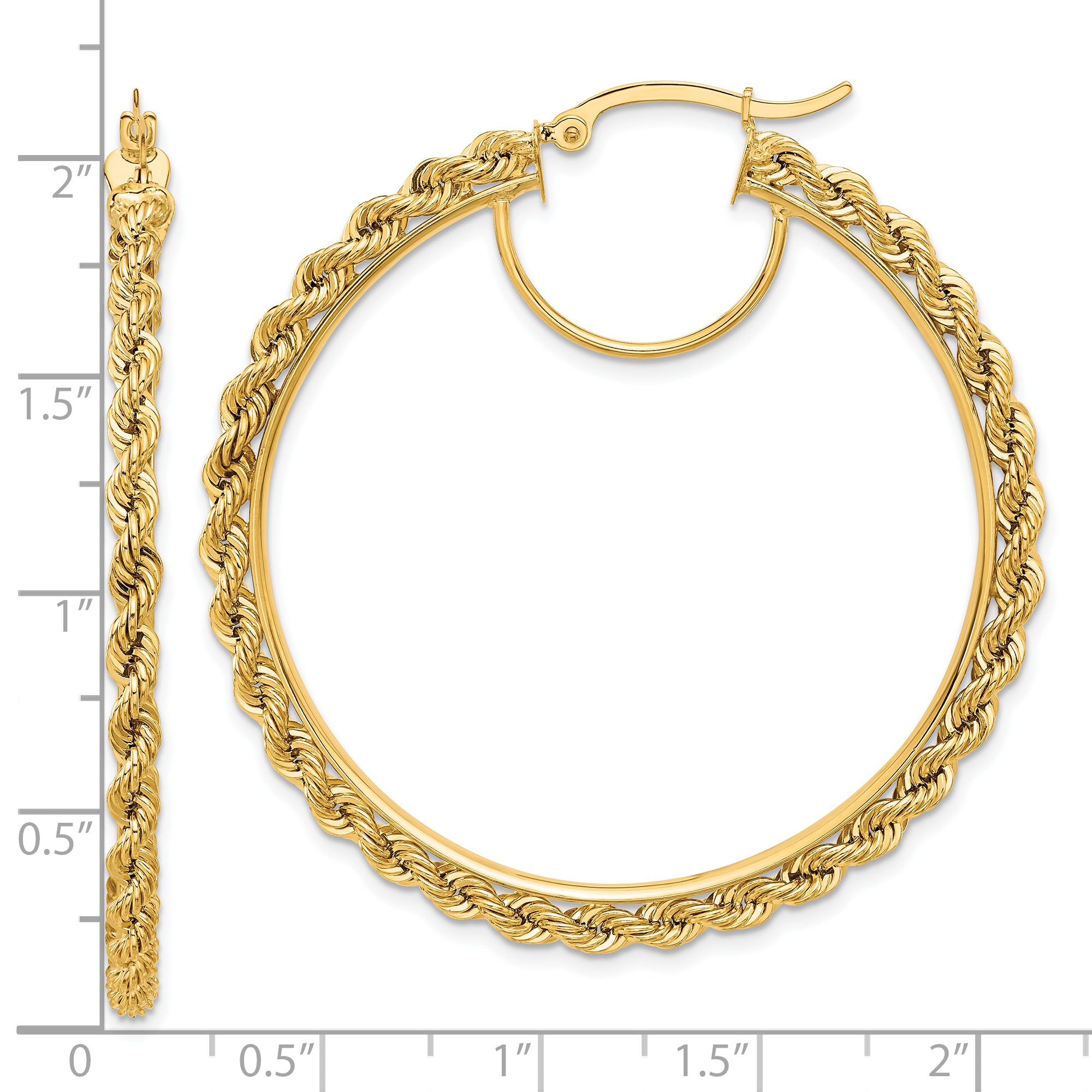 14k Polished and D/C Rope 2.95mm Hoop Earrings