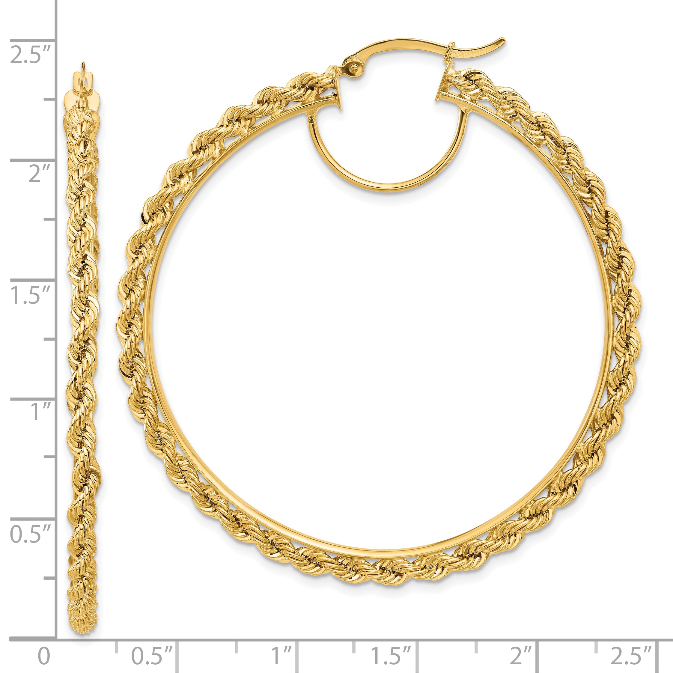14k Polished and D/C Rope 2.95mm Hoop Earrings
