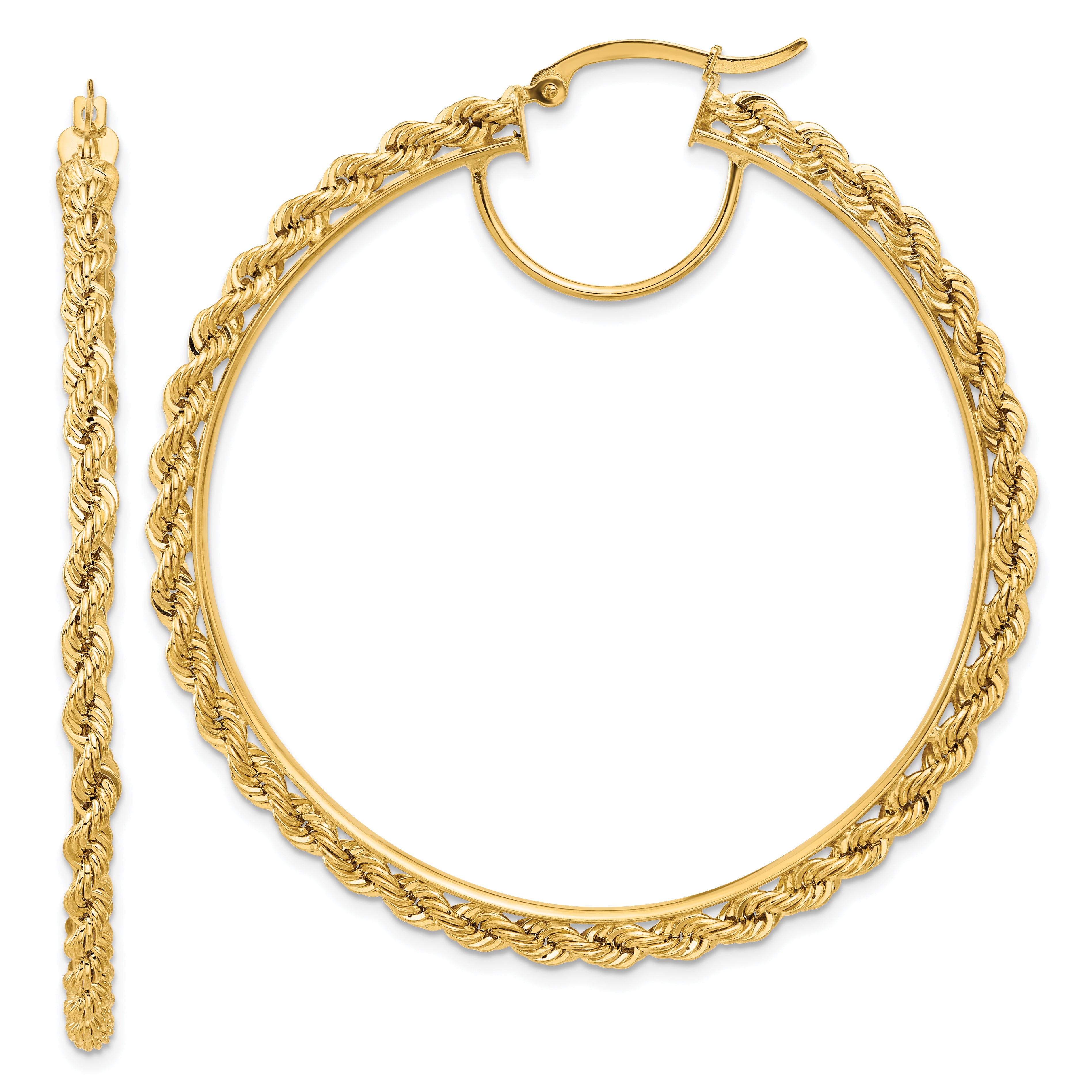 14k Polished and D/C Rope 2.95mm Hoop Earrings