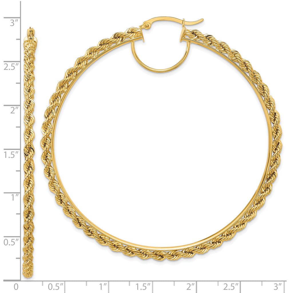 14k Polished and D/C Rope 2.95mm Hoop Earrings